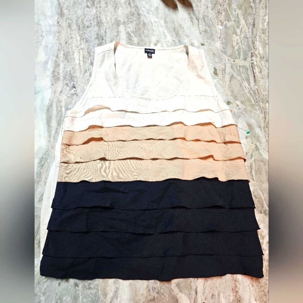 Rafaella Petite Tiered Sleeveless Top Colorblock Ruffle Tank - Size Small P